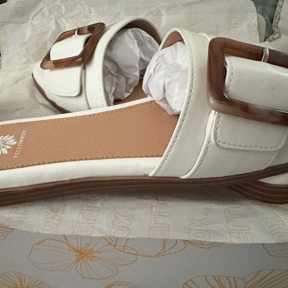 Yellow Box White and Brown Mules with Chic Design